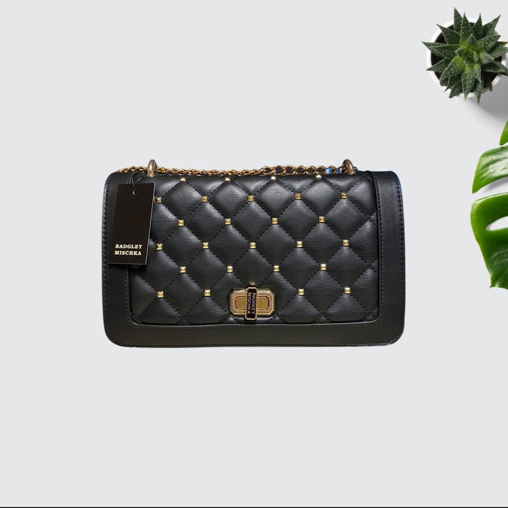 Badgley Mishka Black and Gold Studded Crossbody
